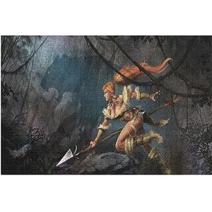 The Wild Huntress Nidalee (7) Volwassen legpuzzel 1000 stukjes tiener puzzel spel karakter puzzel natuur landschap foto educatief spel voor kinderen duurzame puzzel voor volwassenen 76 x 50 cm