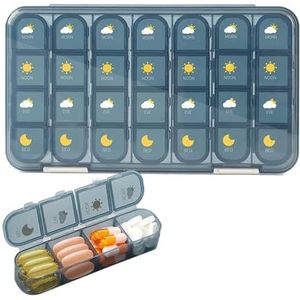 Pill dispenser Pill Organizer,Travel Pill Box 7 Day, Airtight Pill Case Waterproof Moisture Proof, BPA Free, Easy Open (Size : 28 grids-blue)
