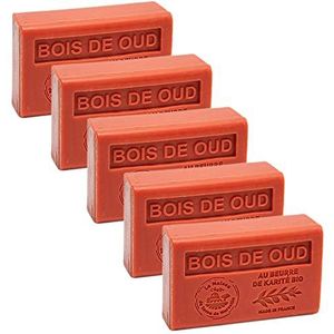 Maison Du Savon De Marseille - Franse zeep gemaakt met biologische sheaboter - Oud houtgeur (Bois de Oud) - 125 gramrepen - Set van 5