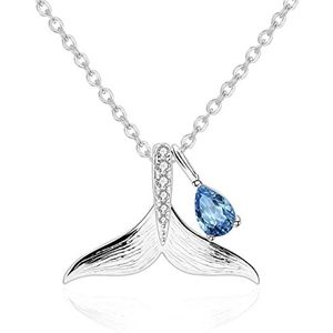 Ketting 925 sterling zilveren damesketting Oceaan zeemeerminstaart met natuurlijk kristal Damesketting Ketting voor dames (edelsteenkleur: granaat, lengte: 45 cm) (45 cm Zwitserse blauwe topaas) Hap