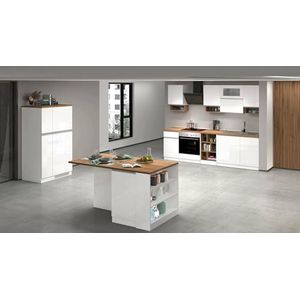 Dmora Complete Baptiste, modulaire set met meerdere elementen, 100% Made in Italy, wit glanzend en eiken, keuken met 1 glazen deur