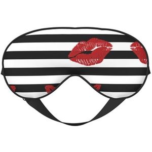 Lippen gedrukt in zwart-witte strepen afdrukken zacht oogmasker, dubbelzijdige zachte oogbedekking voor slaap, reizen, yoga, verstelbare riem, blokkeert licht