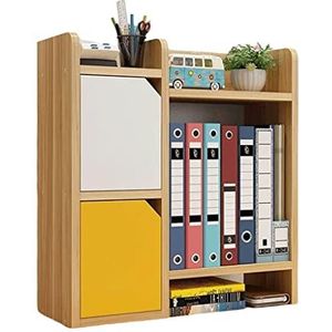 Boekenkasten Houten Desktop Boekenplank met 2 Planken snd 2 Deuren Bureau Organizer Plank Boekenkast voor Thuis en Kantoorbenodigdheden Display Plank Rek stabiel
