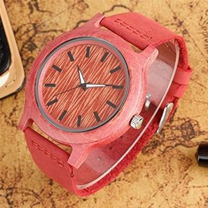 Handgemaakt Mode vrouwen houten horloge analoge natuur hout quartz polshorloge minimalistische vrouwelijke cadeau koele roze lederen riem Huwelijksgeschenken