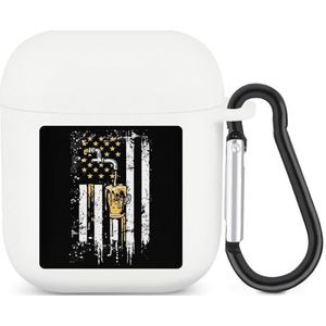 4 juli Amerikaanse vlag bier brouwen schattig hoesje voor AirPods 2 & 1 schokbestendige beschermende hoofdtelefoon gevallen cover met sleutelhanger voor mannen vrouwen