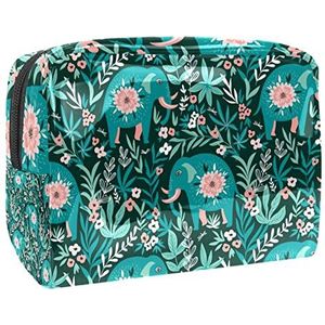 Cosmetische tas voor dames,kleine make-uptas voor portemonnee,groene olifanten bloemenbladeren,Cosmetische reistas,make-uptasje