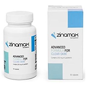Zinamax Advanced Formule met Lactoferrine voor een heldere huid, ondersteunt de vermindering van vlekken, helpt talgproductie en een gezonde huid te verminderen, glutenvrij, geen GGO, 30 dagen voorraad
