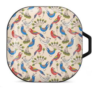 Papegaaien en pauwen oordopjes hoesje compatibel met Samsung hard shell beschermhoes zwart stijl