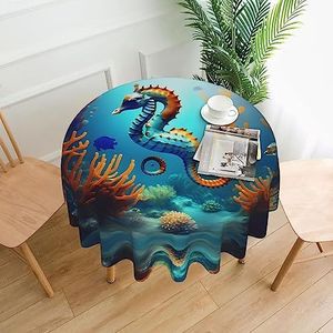 JINYUA Seabed Coral Seahorseround tafelkleed, polyester, waterdicht en vlekbestendig, 152 cm, geschikt voor feest, keuken, banket