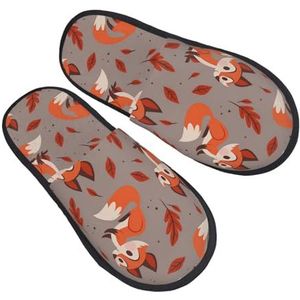 BONDIJ Herfst vos print pantoffels zachte pluche huispantoffels warme instappers gezellige indoor outdoor slippers voor vrouwen, Zwart, one size