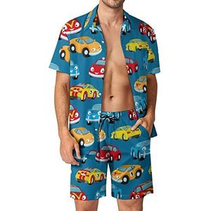Leuke Kleurrijke Cars Mannen Hawaiiaanse Bijpassende Set 2 Stuk Outfits Button Down Shirts En Shorts Voor Strand Vakantie