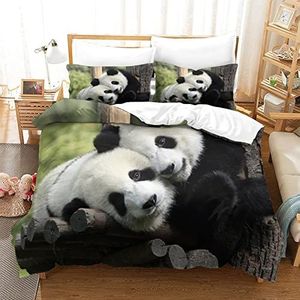 Panda Dekbedovertrek 3D Beauty Print Beddengoed 3-delig Met Ritssluiting Zachte Microvezel Voor Woninginrichting King（220x240cm）