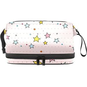 Dubbellaags Cosmetische Tas Kleurrijke Sterren Draagbare Make-up Tas Reizen Organizer Pouch Voor Vrouwen Meisjes Toiletries Tassen, Meerkleurig, 27x15x14 cm/10.6x5.9x5.5 in, Make-up zakje