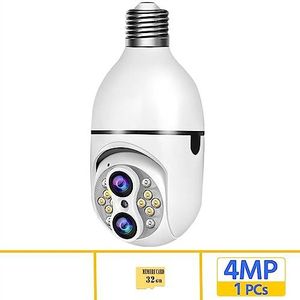 DVR-kits voor bewaking, 4MP E27 Lamp Surveillance Camera Dual Lens 10X Zoom Indoor IP Camera Automatische Tracking Kleur Nachtzicht Babyfoon,Buitencameratoezicht(4MP Add 32G Card)