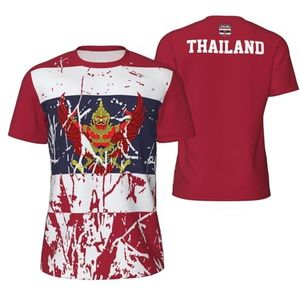 Sport T-Shirt Vintage Thailand Vlag Graan Tees 3D Gedrukt voor Fitness Running Voetbal, Meerkleurig, M