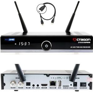 OCTAGON SF8008 UHD 4K Supreme Twin Sat Receiver, 2X DVB-S2X Tuner, E2 Linux & Define OS, met PVR-opnamefunctie, M.2 M Key, Gigabit LAN, kaartlezer, satelliet- naar IP, WiFi WLAN + HM-SAT HDMI-kabel