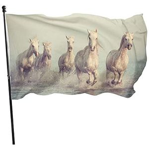 Vlag 90 x 150 cm, witte paardenboerderij decoratieve vlag kamerdecoratie tuinvlaggen lichtgewicht seizoensvlag, voor feesten, activiteiten, festival