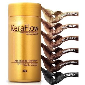 KeraFlow strooihaar | DARK-BROWN 28g | Bulkhaar voor haarverdikking en -dekking | Onzichtbaar en natuurlijk | Camoufleert dunner wordend haar en haaruitval in 10 seconden | Voor vrouwen en mannen