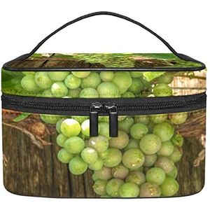 Druiven Fruit Groene Opknoping Druivenbladeren Make-up Organizer Bag, Reizen Make-up Tas Organizer Case Draagbare Cosmetische Tas voor Vrouwen en Meisjes Toiletartikelen, Meerkleurig, 22.5x15x13.8cm/8.9x5.9x5.4in