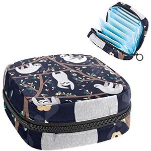 Periode Pouch Draagbare Tampon Opbergtas,Tampon Houder voor Portemonnee Vrouwelijke Product Organizer,Leuke Luiaard Bloemenpatroon, Meerkleurig, 4.7x6.6x6.6 in/12x17x17 cm