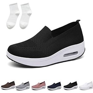 Baodwshop Orthopedische Sneakers, Wandelschoenen Vrouwen, Orthopedische Schoenen voor Vrouwen, Orthopedische Sneakers Luchtkussen Slip-On Wandelschoenen, Zwart, 38 EU