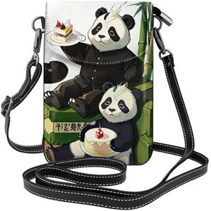 Panda's van vader en zoon lederen crossbody flip telefoontas met afneembare schouderbanden, gebruikt voor reizen, dating, vakantiegeschenken, Zwart, Eén maat