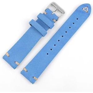 Jeniko Suede Lederen Horlogeband Riem 18mm 19mm 20mm 22mm Quick Release Horlogeband Riem Handgemaakte Gestikte Retro Accessoires (Color : Light blue, Size : 20mm silver buckle)