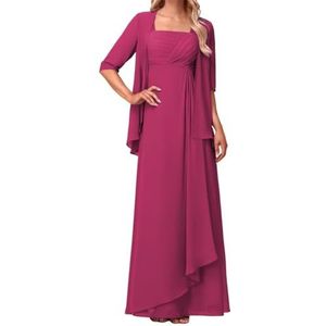 WSEYU Chiffon bruidsmeisjesjurk voor dames, voor bruiloft, ruches, galajurken, plooien, cocktailjurken, grote maten, Fuchsia, 32