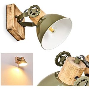 Wandlamp Orny, verstelbare wandlamp van metaal/hout in groen/wit/bruin, 1-lamp, 1 x E27-fitting, wandspot in retro/vintage design, zonder gloeilampen