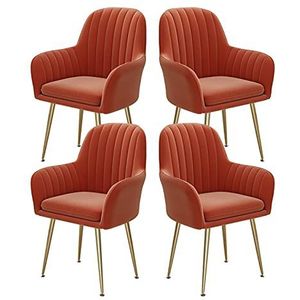 GEIRONV Fluwelen eetkamer stoelen set van 4, 47 × 44 × 80cm woonkamer teller stoelen balkon fauteuil slaapkamer make-up stoel Eetstoelen (Color : Orange, Size : Golden feet)