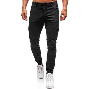 Fansu Chino Jogger broek voor heren, geschikt voor casual trainingsbroek, trainingsbroek, trainingsbroek, met ritssluiting, meerdere zakken, trekkoord, elastisch, ontspannen cargobroek, sport, slim sweatpants - zwart - L