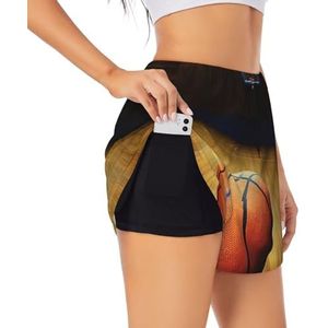 Basketbal Arena's Print Vrouwen Hoge Taille Atletische Workout Shorts Dubbellaagse Gym Shorts Casual Comfortabele Sport Shorts, Zwart, L