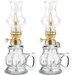 Olielamp voor binnen, 2 stuks transparante glazen olielamp instelbare helderheid retro nostalgie decoratieve olielamp winddicht voor woonkamer eetkamer noodgevallen