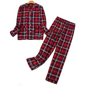 Pyjama voor dames, lang, katoen, winter, pyjama, vrijetijdspak, set met knoopsluiting, sleepwear, tweedelige flanellen nachtkleding, rood, XXL