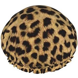 Luipaard dierenprint bedrukte douchemuts dubbele waterdichte badmuts elastische herbruikbare badhaarkap voor lang haar, krullend haar, volumineus haar