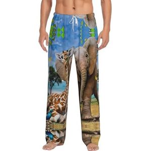 Olifant en giraf heren lange lounge wear broek nachtkleding pyjama broek nachtkleding met zakken en trekkoord, Wit, S