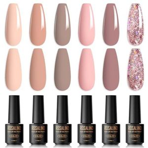ROSALIND UV nagellak, 6 kleuren Mini Naakt Roze Glitter Schellak Soak Off UV LED Nail Gel Polish Gel Polish Set voor beginners Nail Art Salon