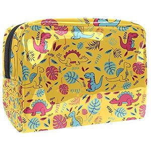 Make-up tas PVC Toilettas met ritssluiting waterdichte cosmetische tas met dinosaurus geel blad voor vrouwen en meisjes