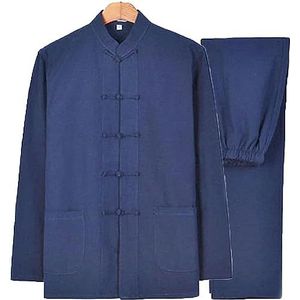 OIFAODAO, Puur katoenen tangpak lange mouwen jassen broek, tai chi uniform Chinese traditionele kleding, hanfu vechtsportpak,Tai Chi-uniformen(Blu,XXL 3XL)