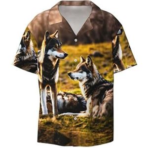 YJxoZH Wolfs Print Heren Jurk Shirts Casual Button Down Korte Mouw Zomer Strand Shirt Vakantie Shirts, Zwart, XXL