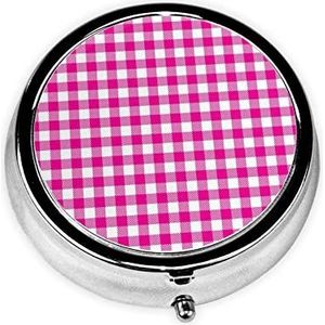 Roze Plaid Gedrukt Pil Doos 3 Component Mini Kleine Pil Case Leuke Pil Organizer Draagbare Ronde Pil Container Houder om Vitaminen Medicatie vast te houden