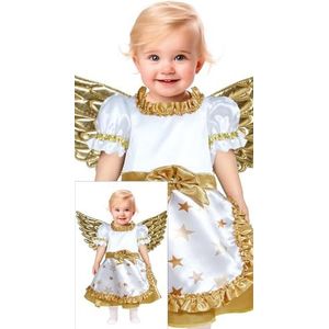 GUIRMA | Gouden engel babykostuum (12-18 maanden) - jurk en vleugels - kerst- en nieuwjaar kostuums voor baby's - ideaal voor engelfeesten en feesten - meisjes - wit en goud