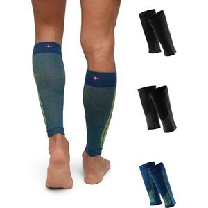 DANISH ENDURANCE Kuit Compressie Hoes, 21-26 mmHG, Kuit Ondersteuning, voor Mannen & Vrouwen, Unisex, 1 Paar Meerkleurig (1xZwart, 1xZwart/Grijs, 1xBlauw/Geel) XL