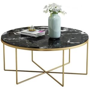 Salontafel ronde kleine salontafels voor woonkamer modern design, Scandinavische bijzettafels voor kleine ruimtes, eindtafels natuurlijk marmeren tafelblad hoogglans, zwarte nachtkastjes (afmetingen: