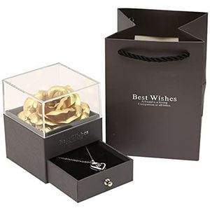 Bewaarde roos voor Valentijnsdag, simulatie bewaard gebleven roos met ketting geschenkdoos, eeuwige bloem & voor altijd roos ik hou van je ketting 100 talen cadeau set,Black box gold rose