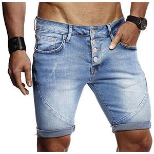 Leif Nelson heren zomer korte jogger jeans broek shorts jeanbroek basic broek 5-Pocket Destroyed usd stretch vrijetijdsbroek LN9160