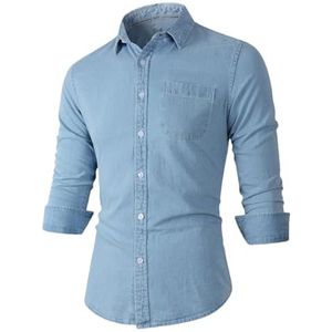 Dvbfufv Lente Herfst Mode Mannen Lange Mouw Katoenen Shirt Mannen Vintage Denim Shirts, Lichtblauw, L