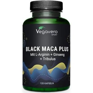 Vegavero Zwarte MACA capsules + l-ARGININE | Met tribulus, ginseng, vitamin c en zink | 5000 mg Maca zwarte 10:1 extract | Veganistisch en zonder toevoegingen | 120 capsules