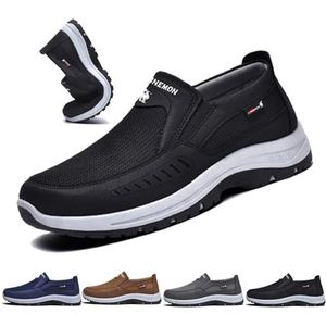 Casual schoenen voor heren, instapschoenen met voetboogondersteuning, outdoor wandelschoenen voor heren, comfortabele en ademende schoenen, reisschoenen(Black,46 EU)