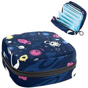 Periode Pouch Draagbare Tampon Opbergtas,Tampon Houder voor Portemonnee Vrouwelijke Product Organizer,kosmonaut Ruimteschip Maan Ruimte, Meerkleurig, 4.7x6.6x6.6 in/12x17x17 cm